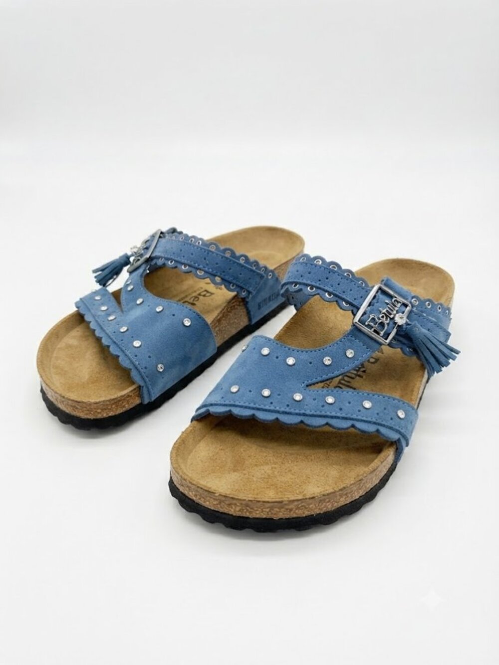Betula Birkenstock Blue Studded Sandals Tassel Buckle Womens 39 Leather